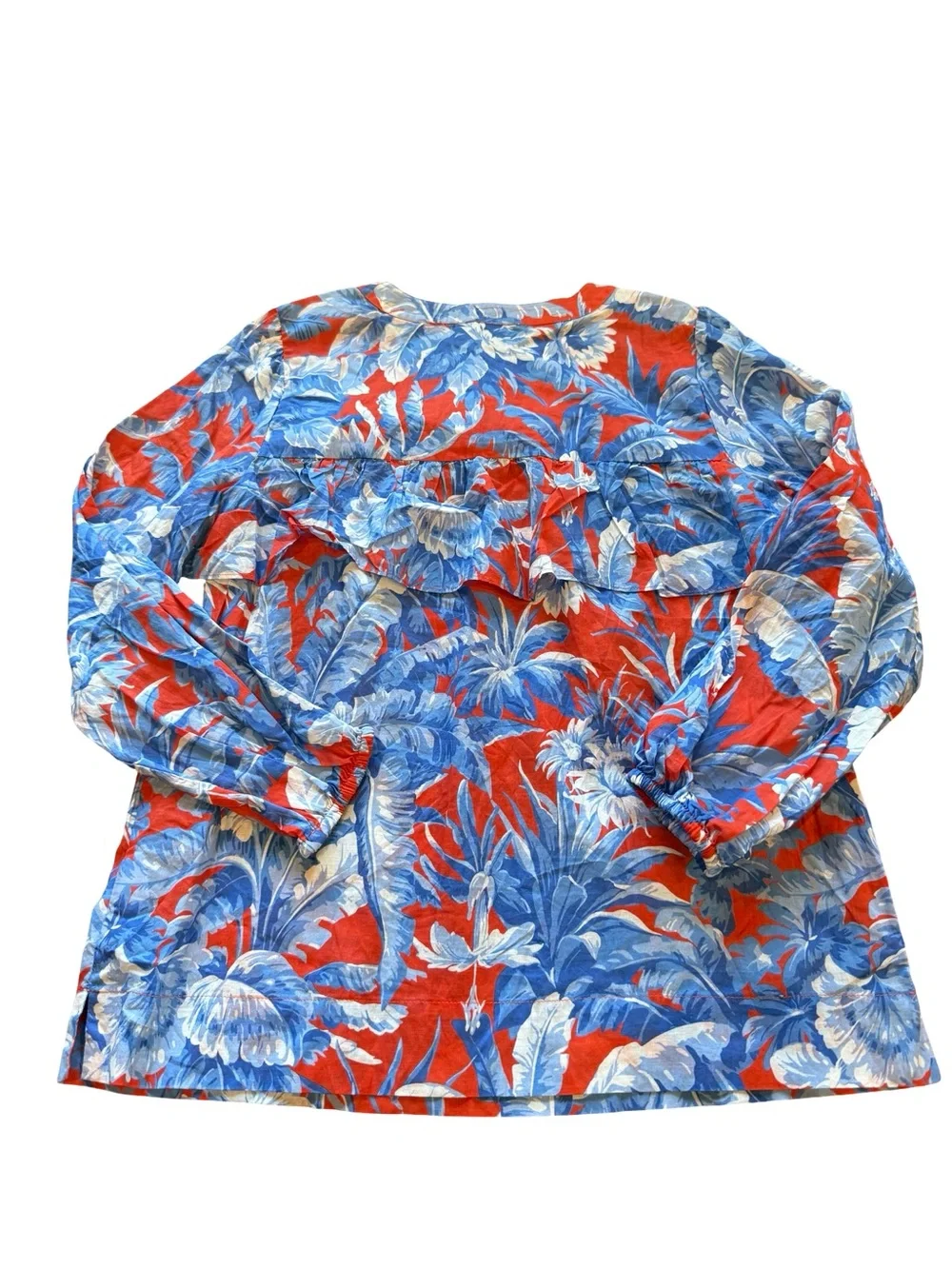 J.Crew Tropical Floral Ruffle Blouse XS 100% Cotton Red Blue Lightweight Boho